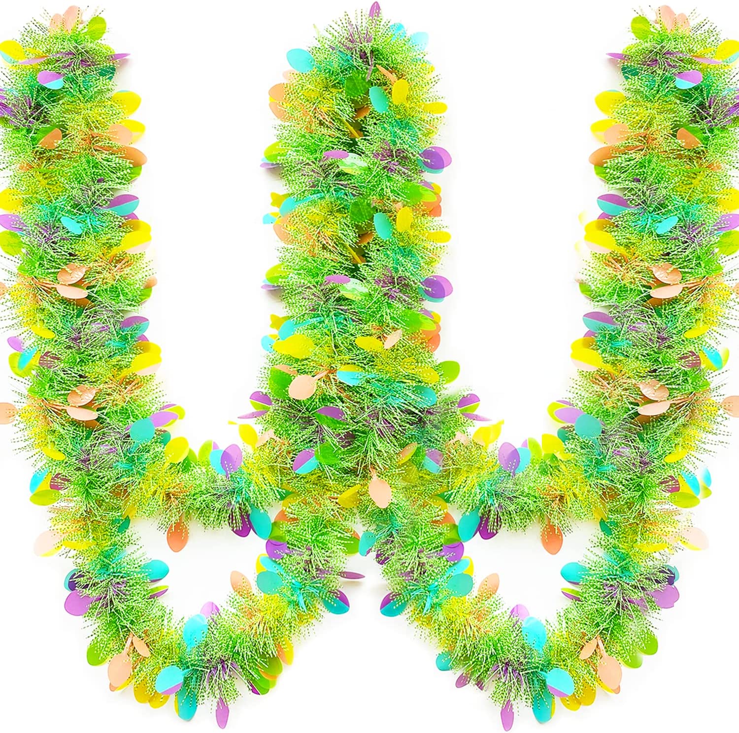 6.6FT Easter Metallic Glitter Garland, Easter Mixed Color Chunky Garland, Metallic Tinsel Glittering Garland Hanging Decorations, for Easter Party Decor